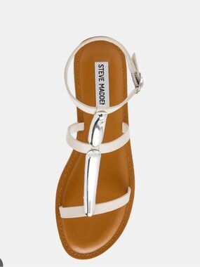 Steve Madden White T-Strap Sandal with Silver Accent